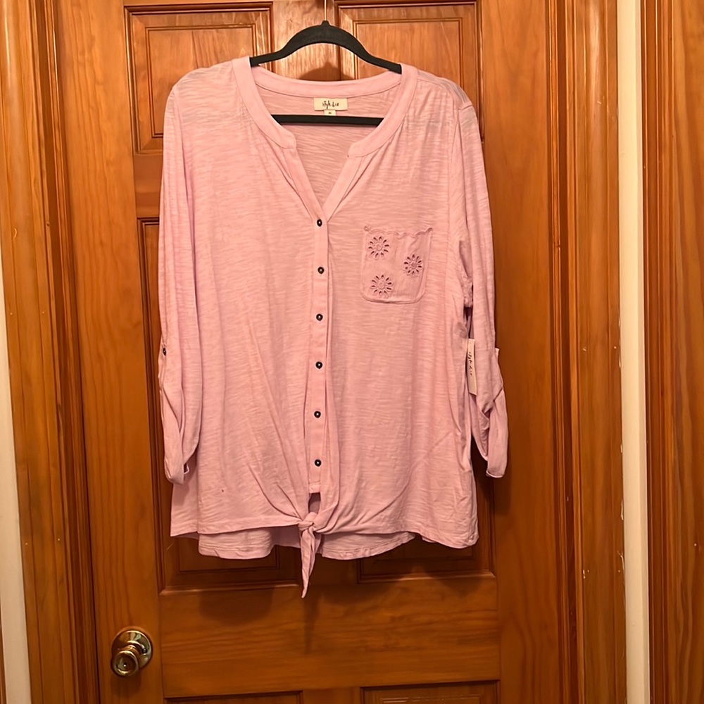 NWT Style & Co. Plus Womens Purple 2X 3/4 Sleeve Shirt